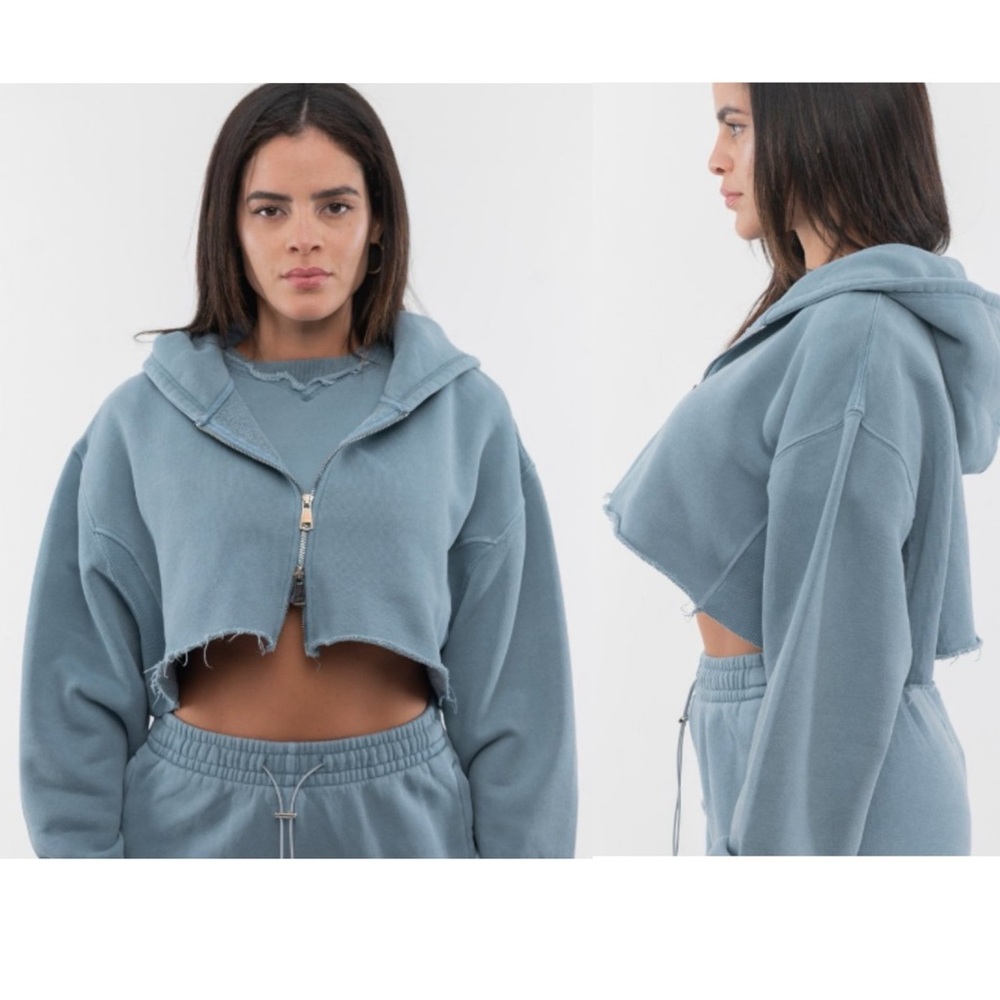 ESNTLS Teal Blue 3 piece set Cropped Hoodie Top Sweatpants Lounge